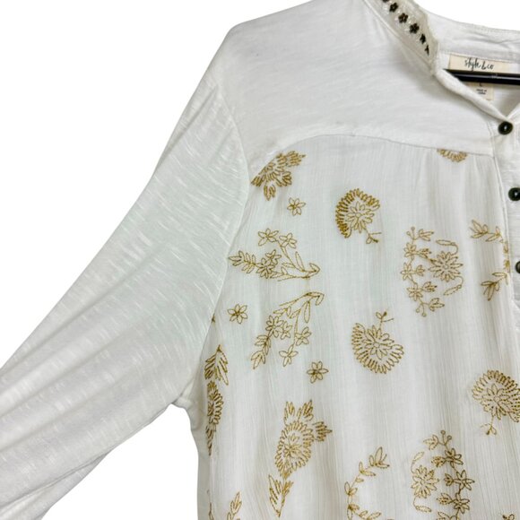 Style & Co Floral Embroidered Top Sz Large Layered Long Sleeve Studded Collar - Picture 5 of 12